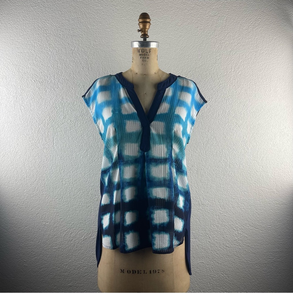 Anthropologie l S Postmark Egress Hi-Lo Henley Grid Print Semi-Sheer Tank Tunic